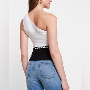 Limited Edition Body Contour Braided Color Block One Shoulder Sweater Tank
